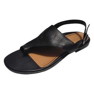 Vionic Black Leather Sandals with Tan Footbed